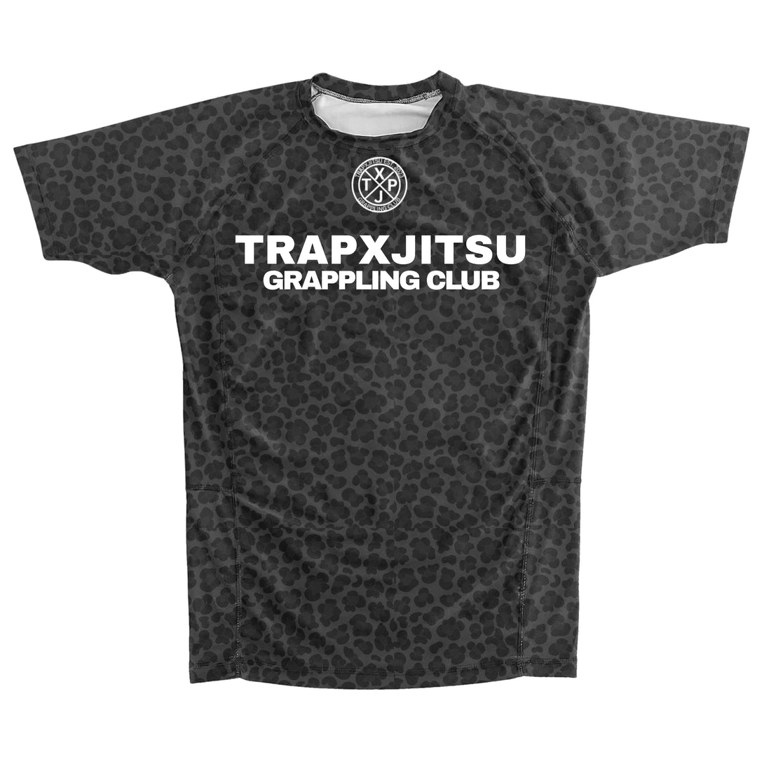 JIU JITSU & JESUS SHORT SLEEVE RASHGUARD - BLACK LEOPARD