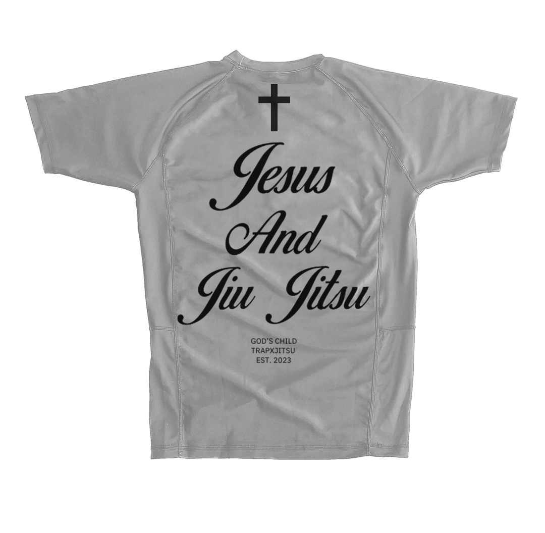 JIU JITSU & JESUS SHORT SLEEVE RASHGUARD - GRAY