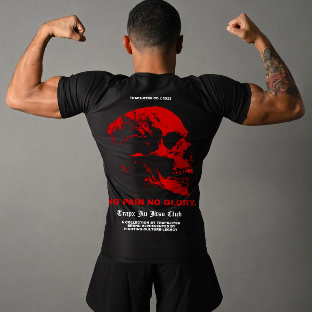 RED SKULL SHORT SLEEVE RASHGUARD - BLACK