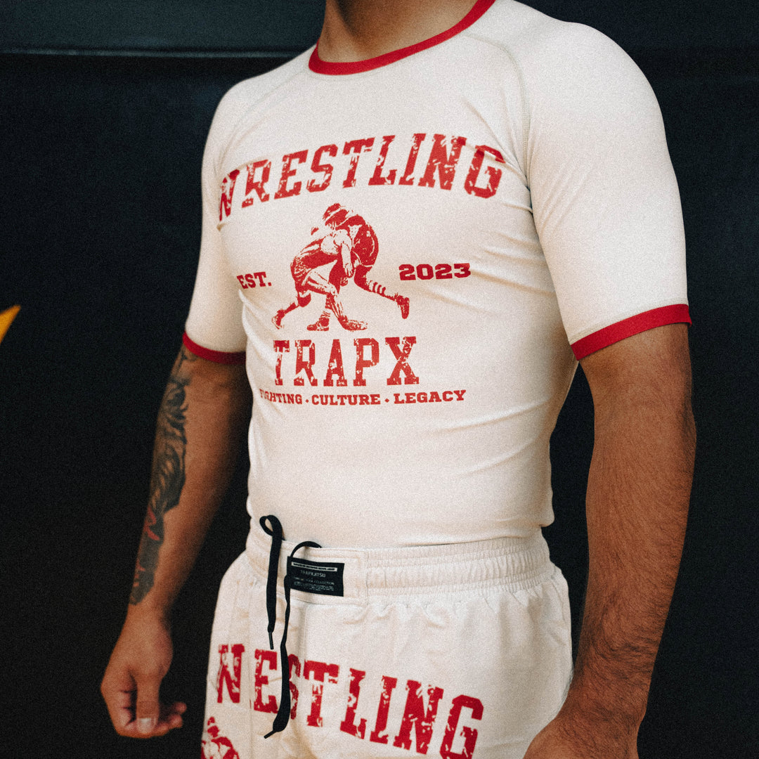VINTAGE WRESTLING SHORT SLEEVE RASHGUARD