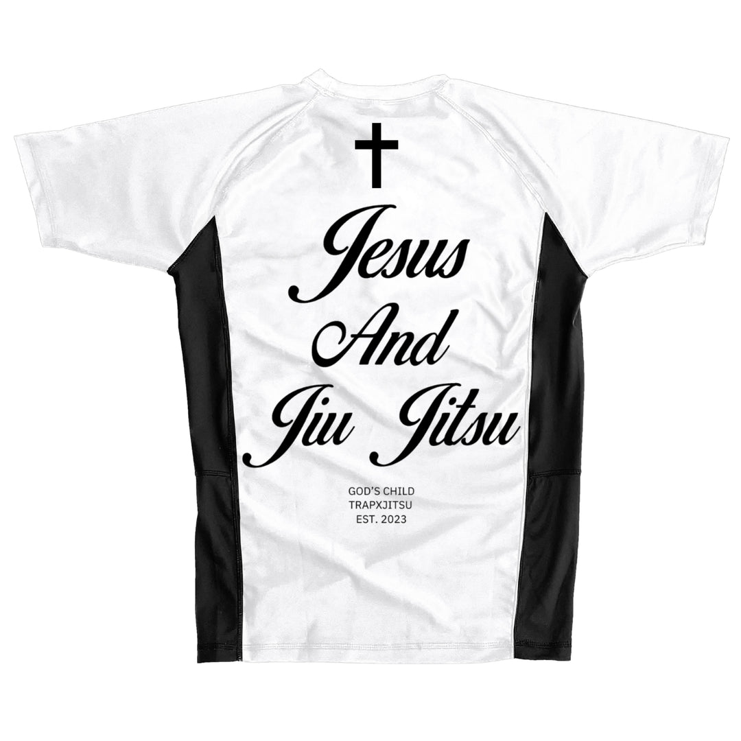 JIU JITSU & JESUS RANKED SHORT SLEEVE RASHGUARD - WHITE