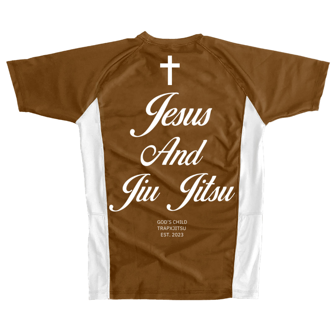 JIU JITSU & JESUS RANKED SHORT SLEEVE RASHGUARD - BROWN