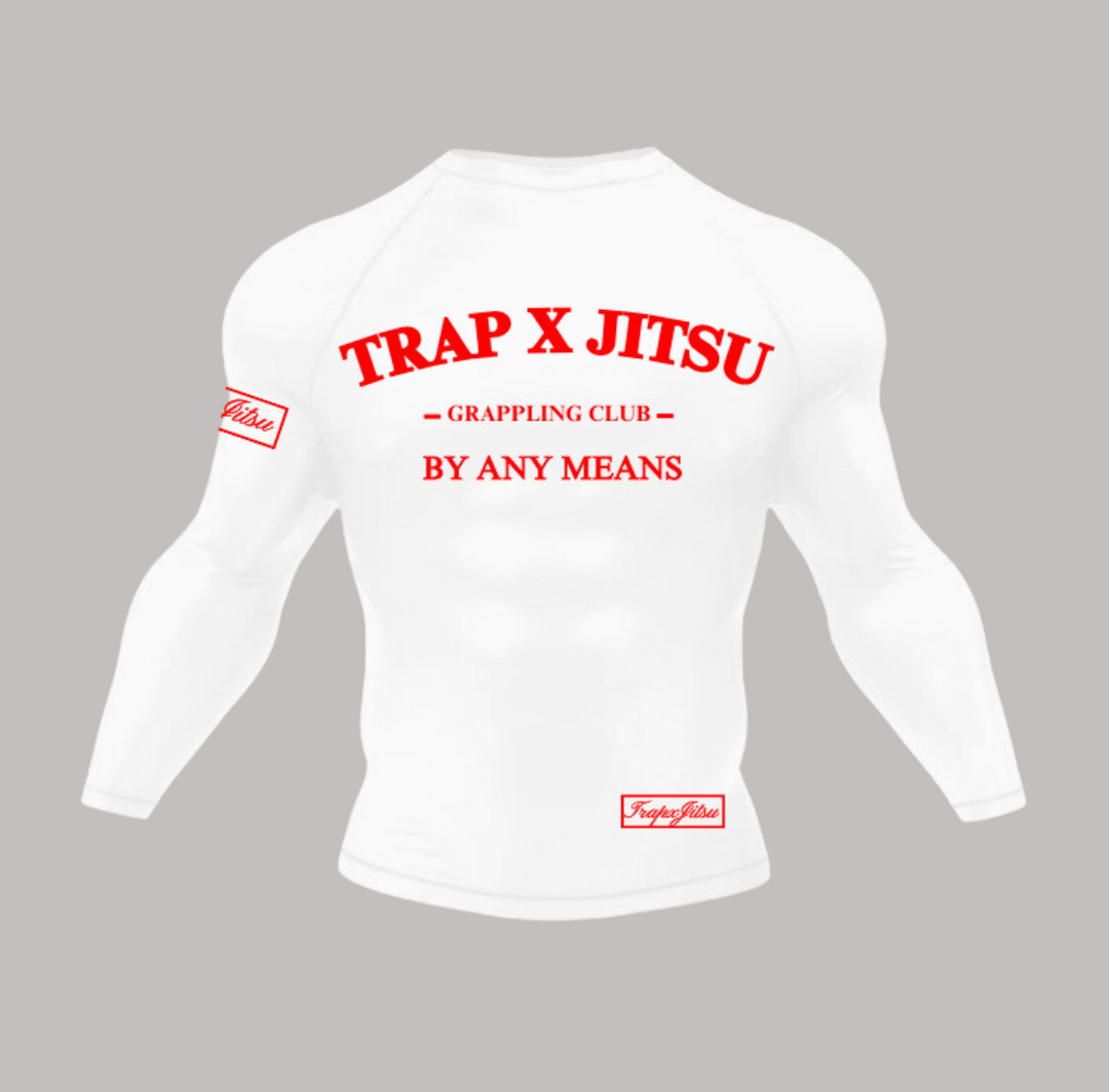 WHITE & RED LONG SLEEVE RASHGUARD