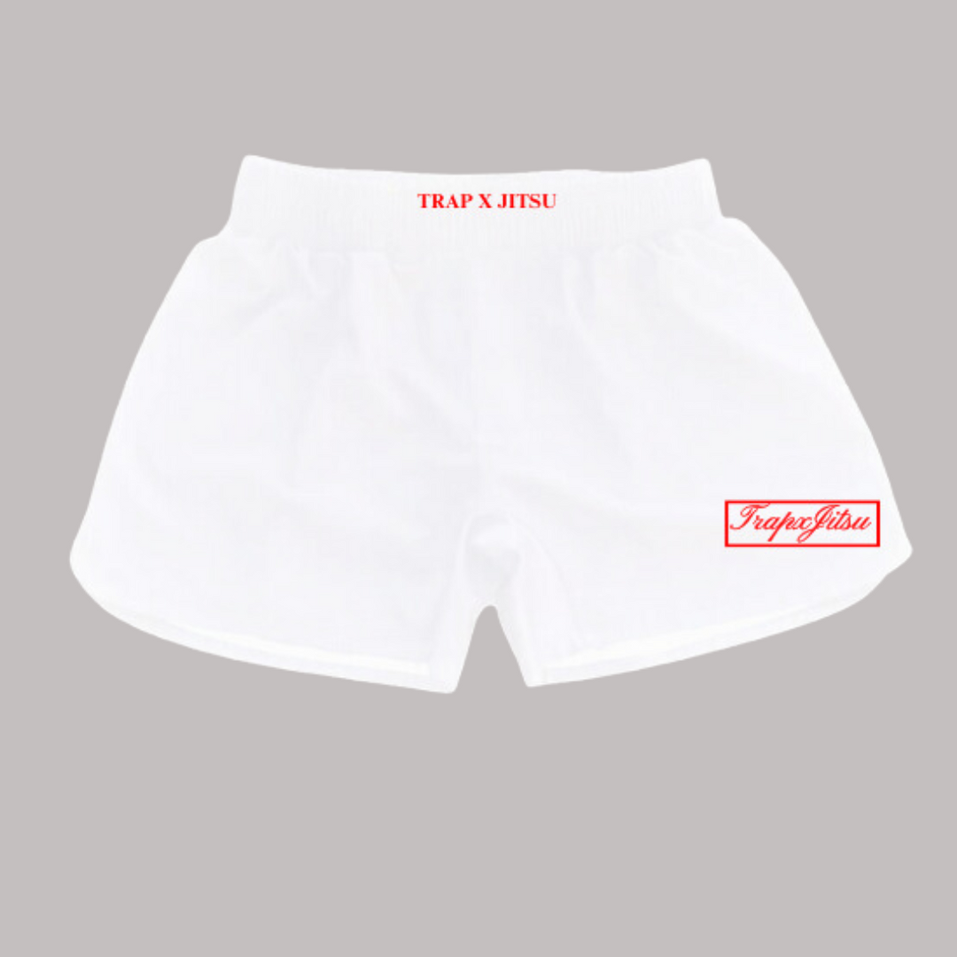 WHITE & RED NO-GI SHORTS