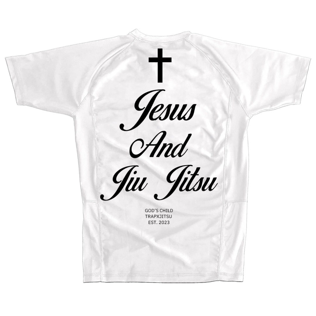 JIU JITSU & JESUS SHORT SLEEVE RASHGUARD - WHITE