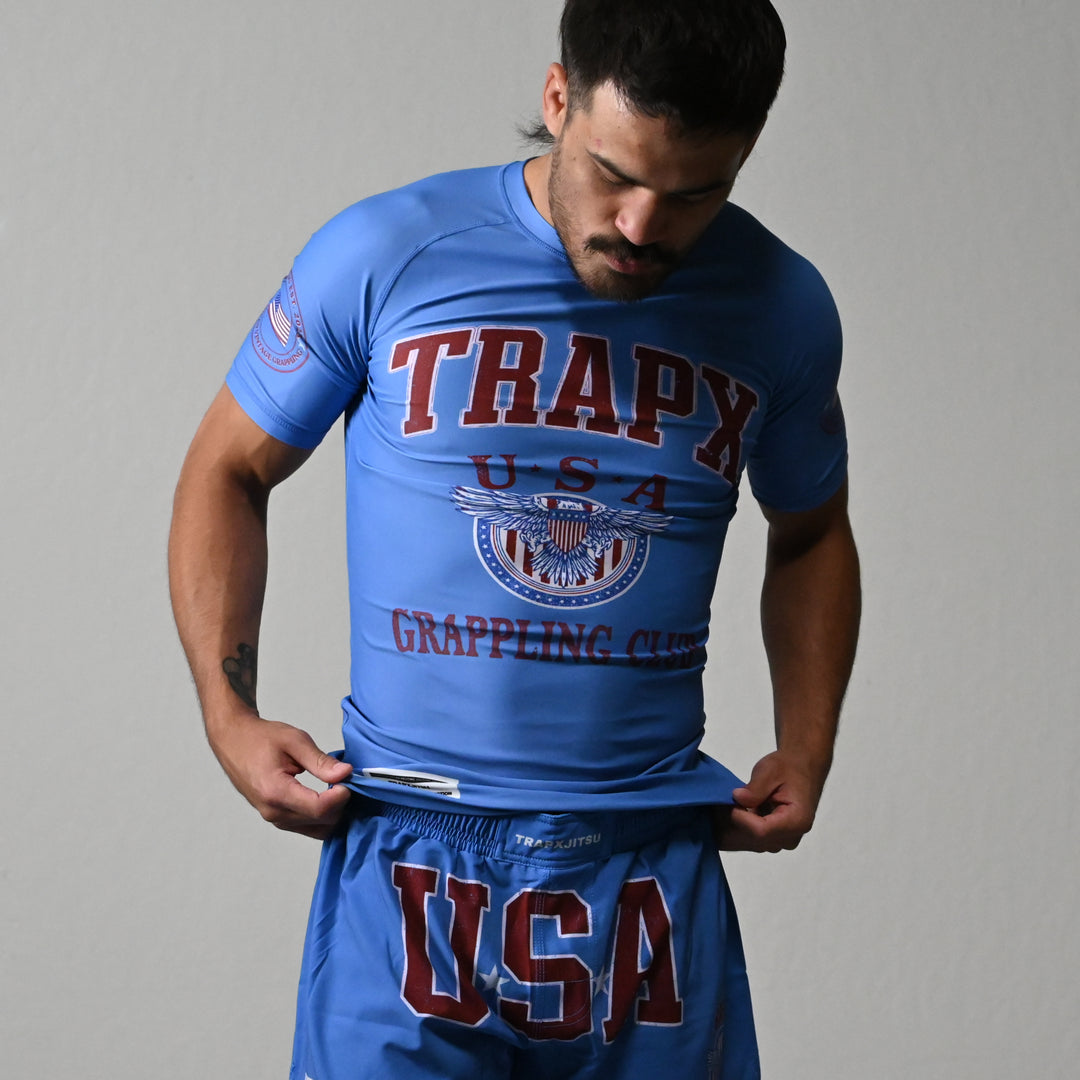 USA VINTAGE SHORT SLEEVE RASHGUARD - BLUE