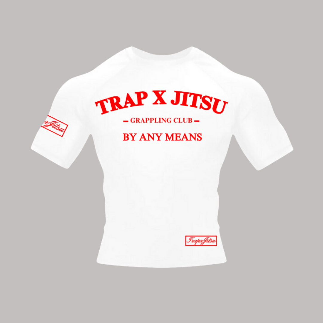 WHITE & RED SHORT SLEEVE RASHGUARD