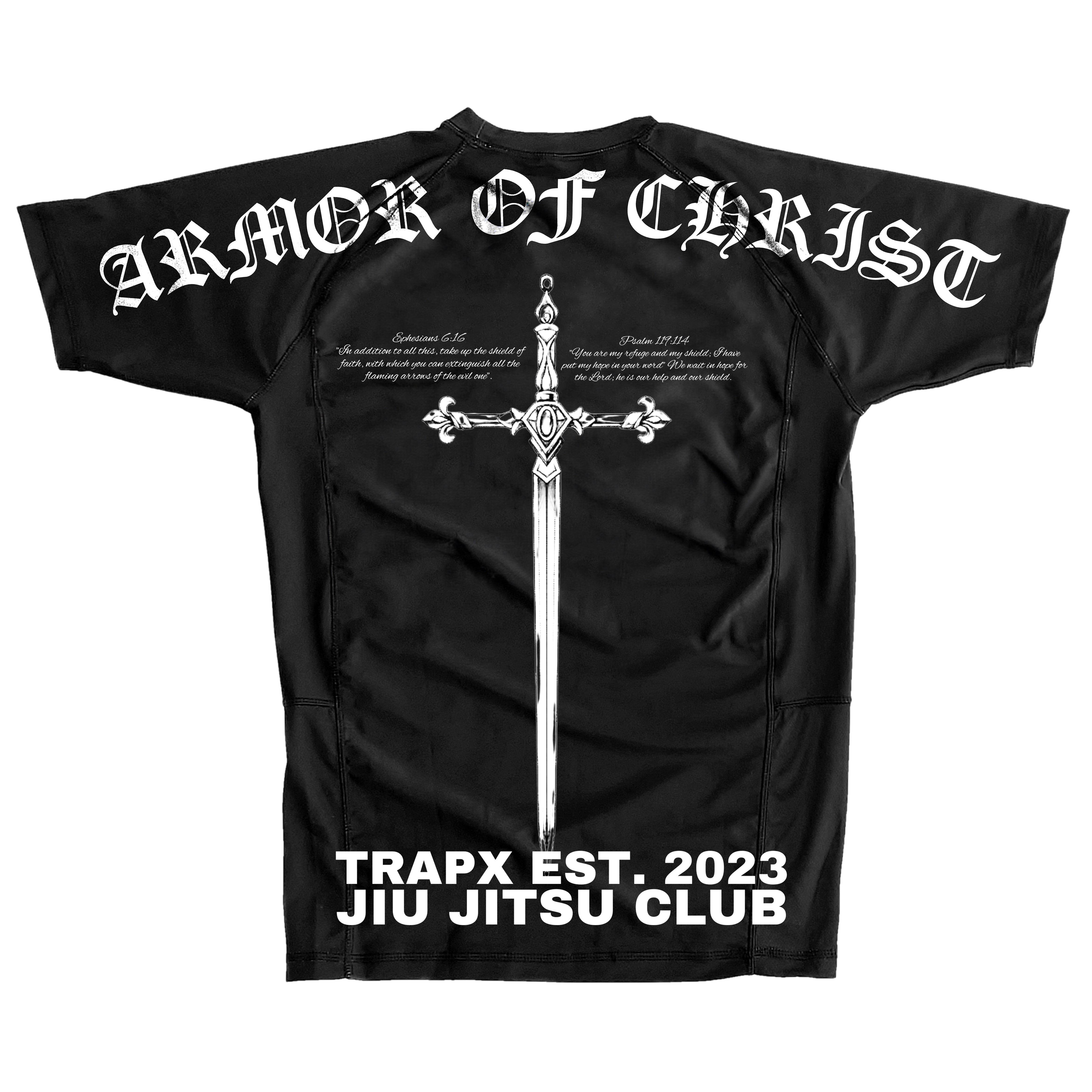 ARMOR OF CHRIST SHORT SLEEVE RASHGUARD - BLACK – TrapxJitsu