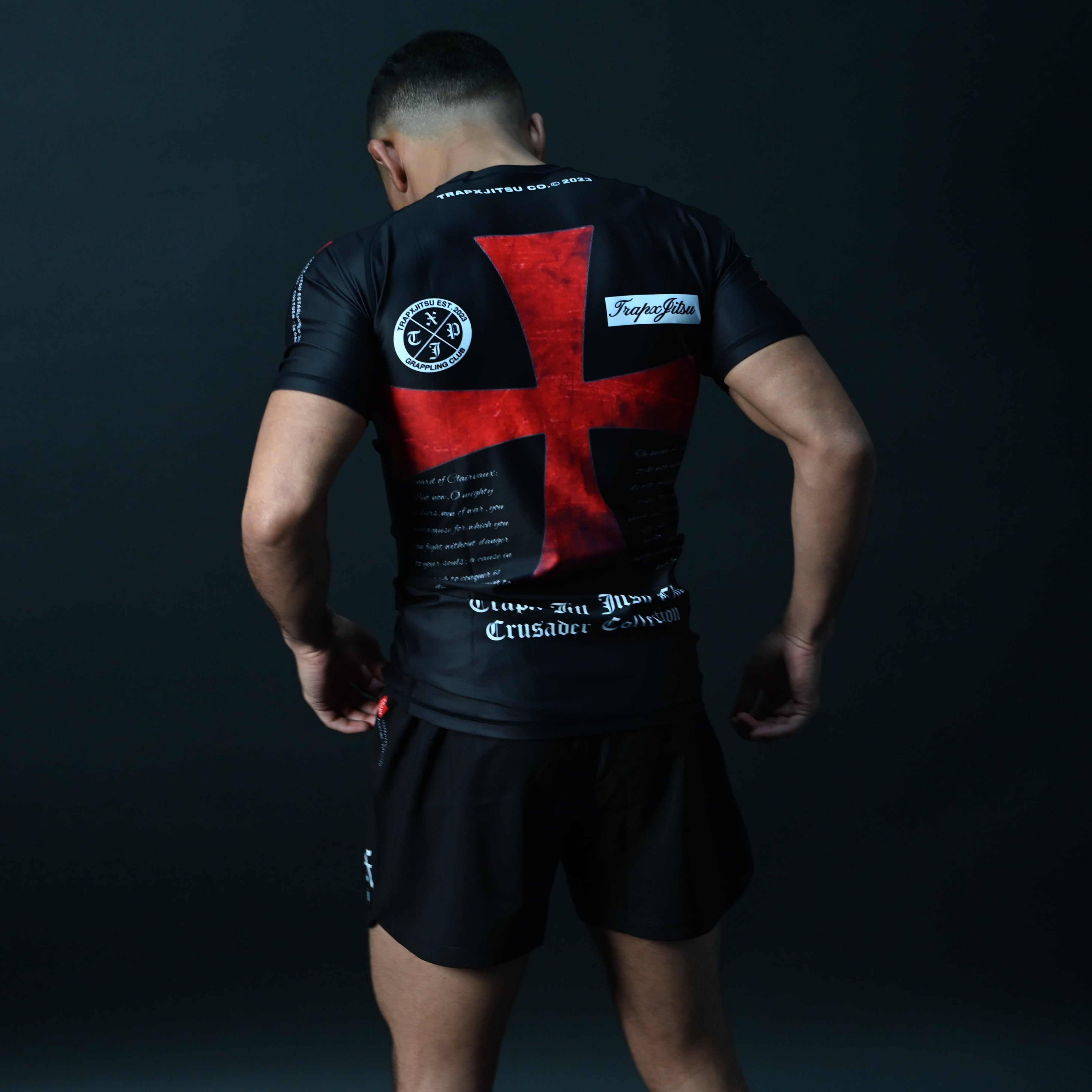 CRUSADER CROSS SHORT SLEEVE RASHGUARD - BLACK – TrapxJitsu