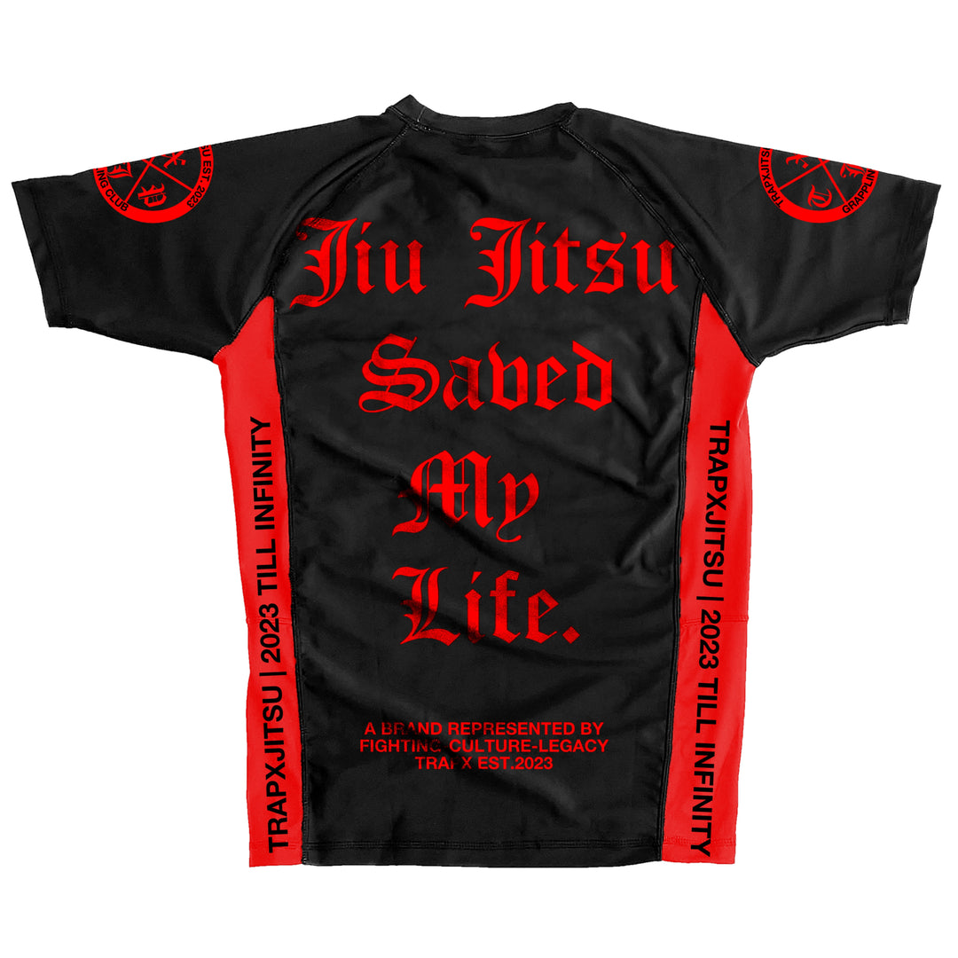 JIU JITSU SAVED MY LIFE SHORT SLEEVE RASHGUARD - BLACK