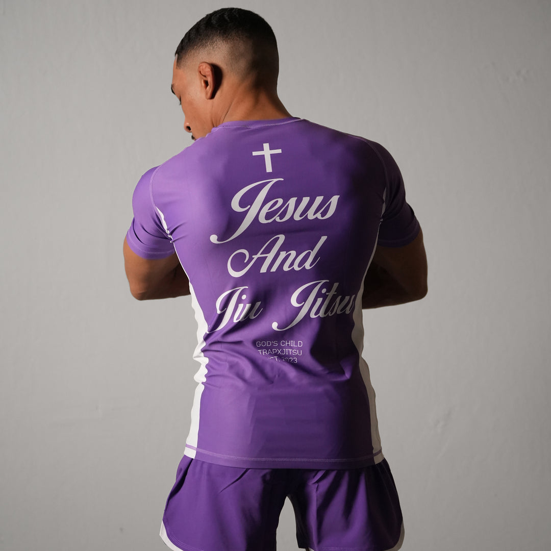 JIU JITSU & JESUS RANKED SHORT SLEEVE RASHGUARD - PURPLE