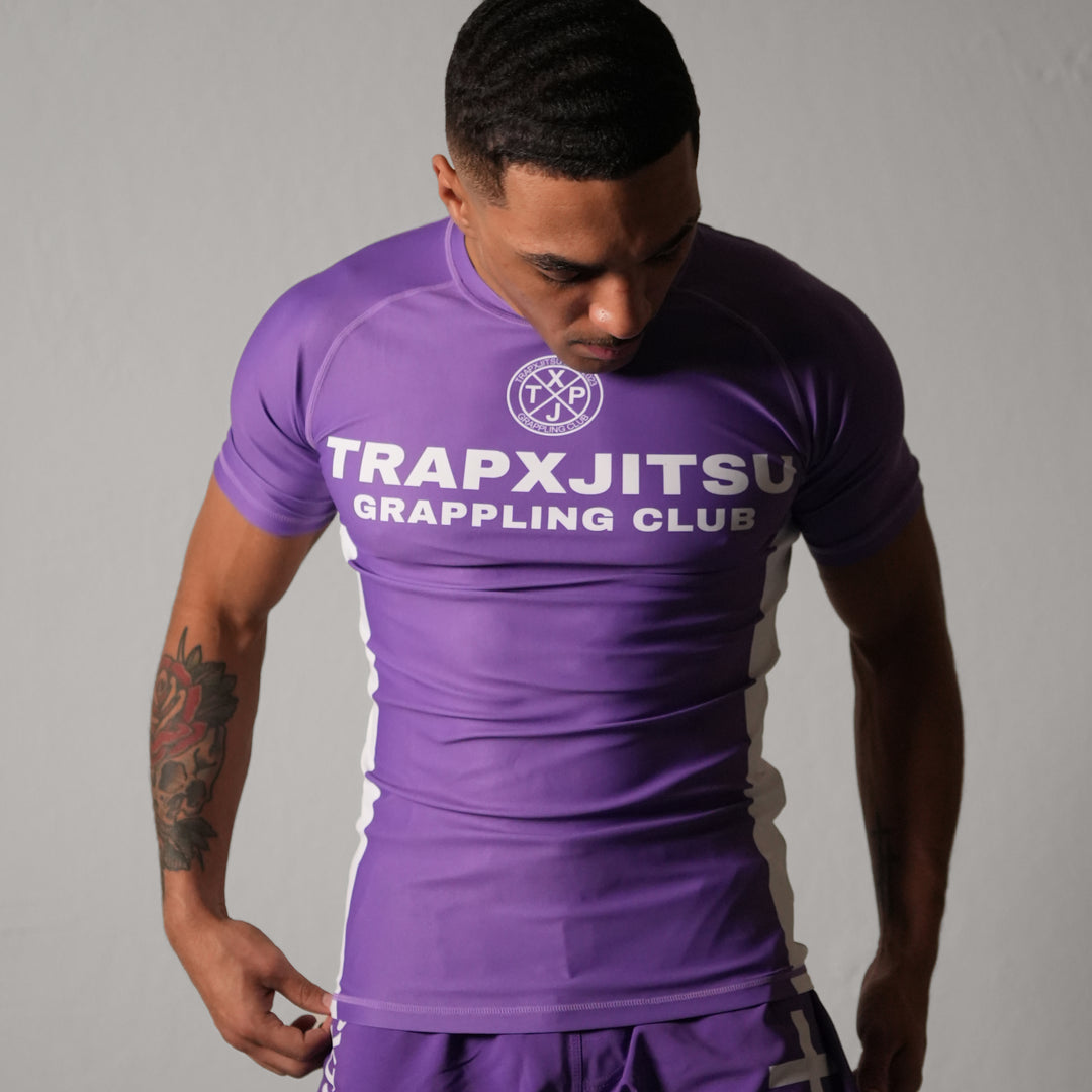 JIU JITSU & JESUS RANKED SHORT SLEEVE RASHGUARD - PURPLE