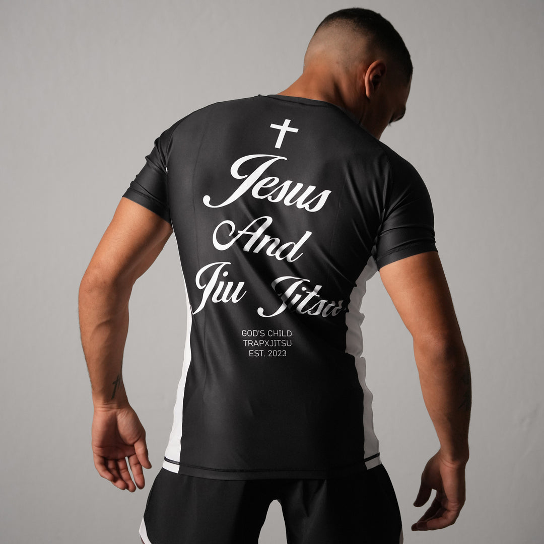 JIU JITSU & JESUS RANKED SHORT SLEEVE RASHGUARD - BLACK