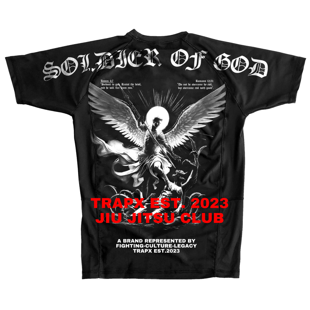 SOLDIER OF GOD SHORT SLEEVE RASHGUARD - BLACK