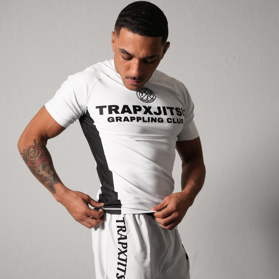 JIU JITSU & JESUS RANKED SHORT SLEEVE RASHGUARD - WHITE
