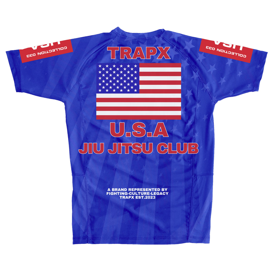 USA JIU JITSU SHORT SLEEVE RASHGUARD - BLUE