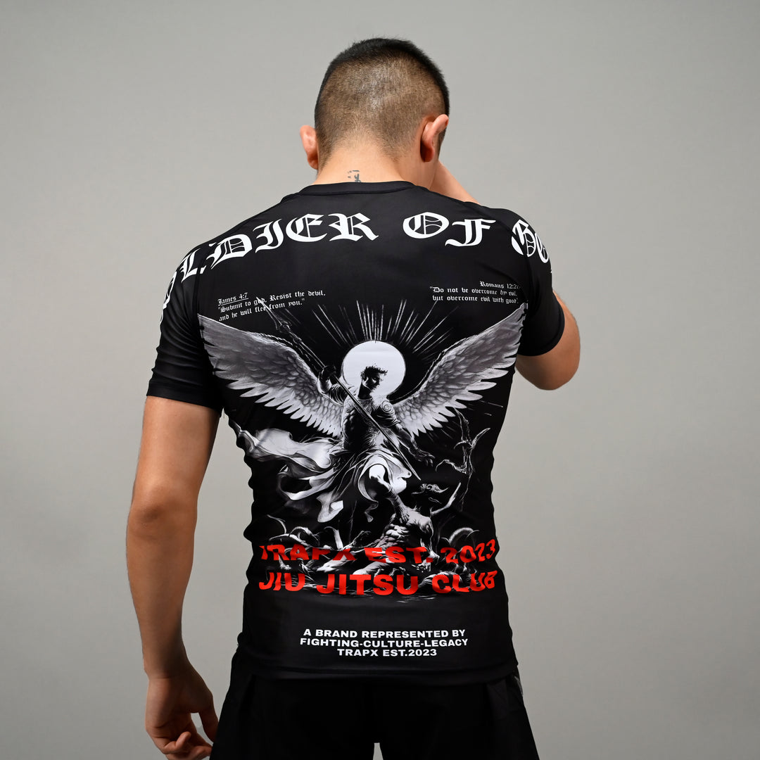 SOLDIER OF GOD SHORT SLEEVE RASHGUARD - BLACK