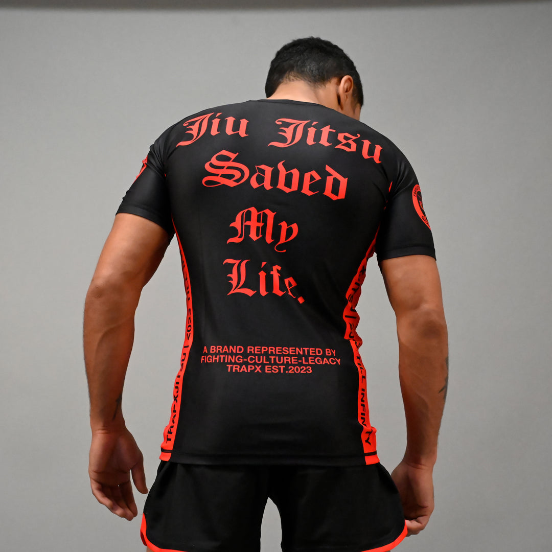JIU JITSU SAVED MY LIFE SHORT SLEEVE RASHGUARD - BLACK