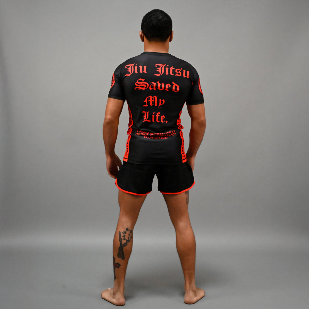 JIU JITSU SAVED MY LIFE SHORT SLEEVE RASHGUARD - BLACK