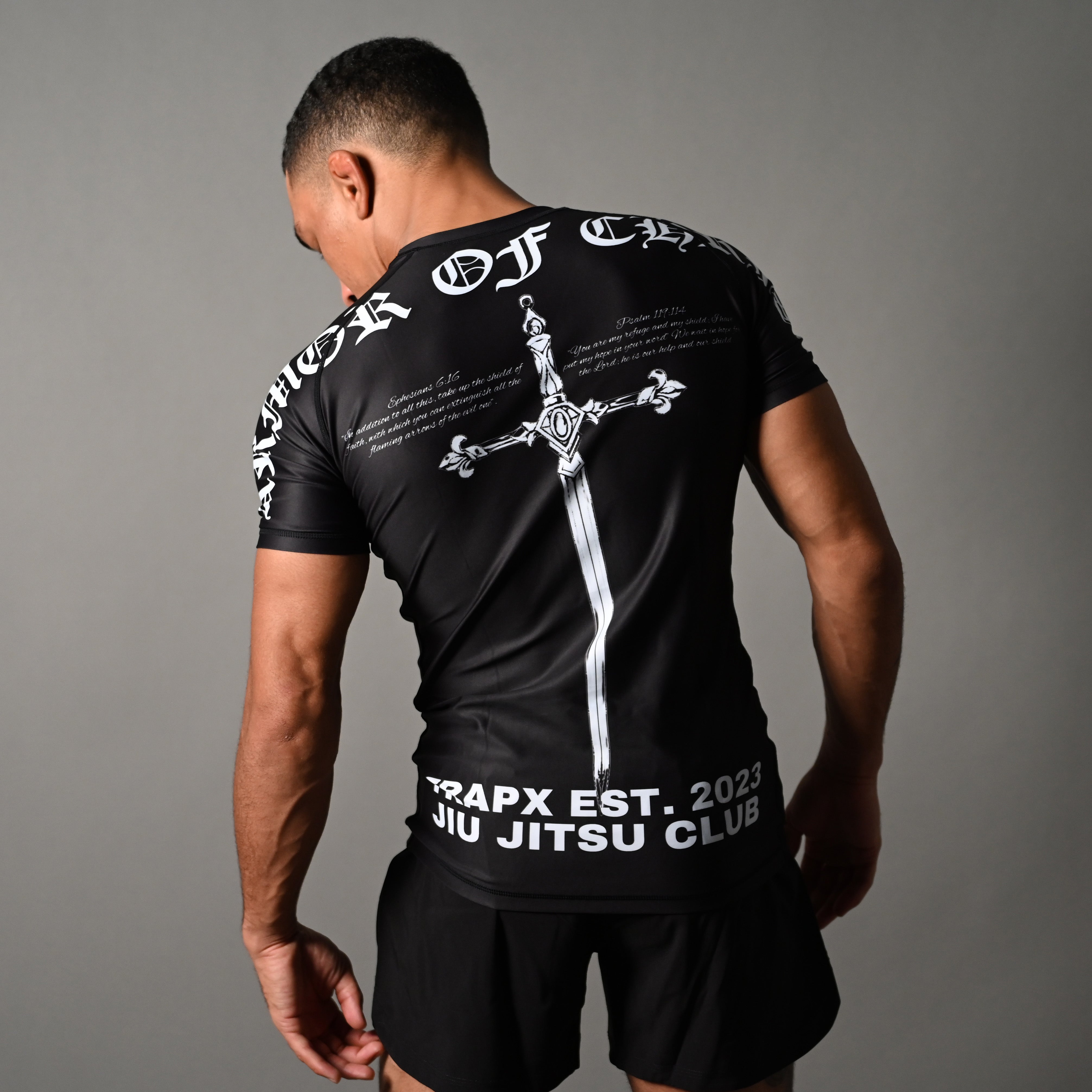 ARMOR OF CHRIST SHORT SLEEVE RASHGUARD - BLACK – TrapxJitsu