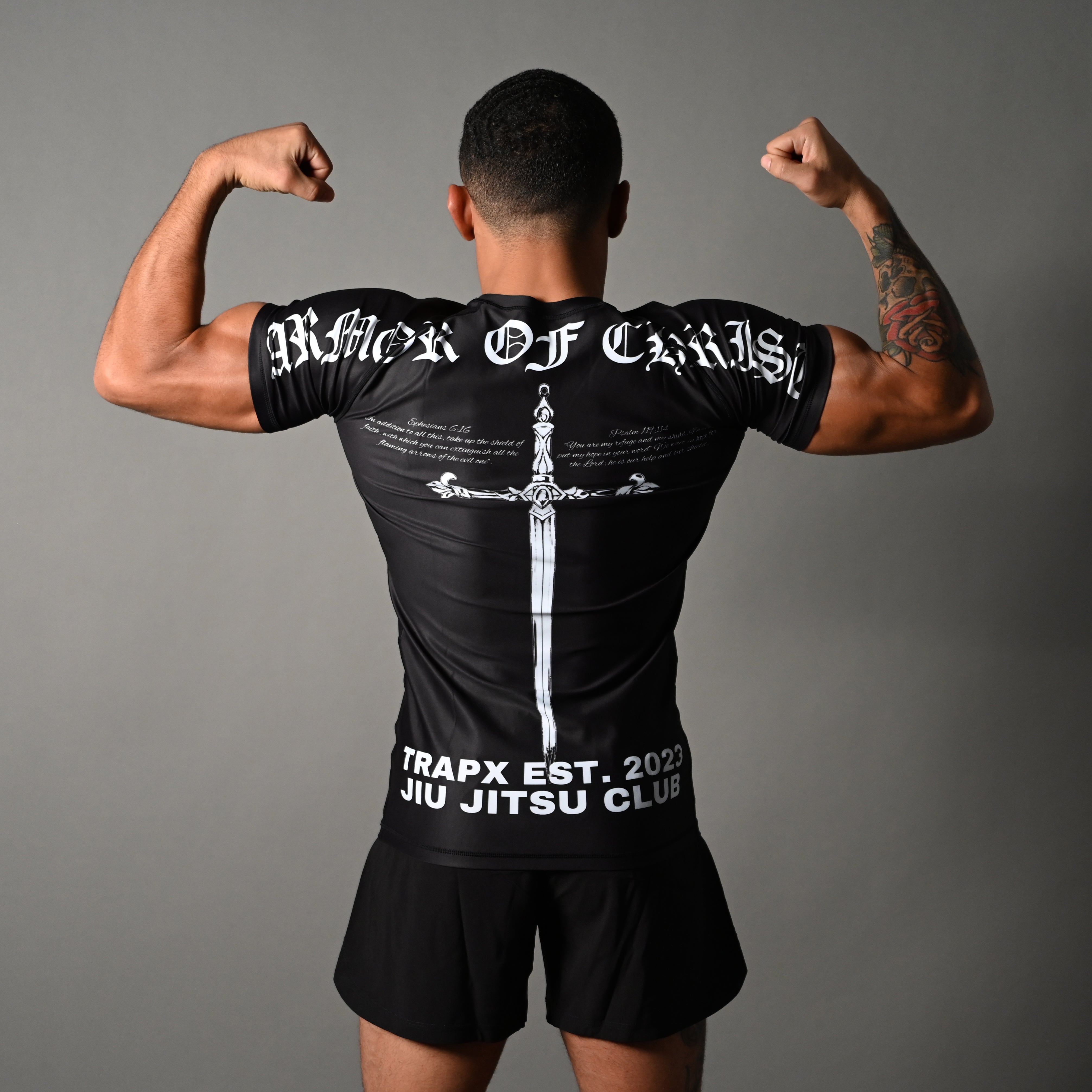 ARMOR OF CHRIST SHORT SLEEVE RASHGUARD - BLACK – TrapxJitsu