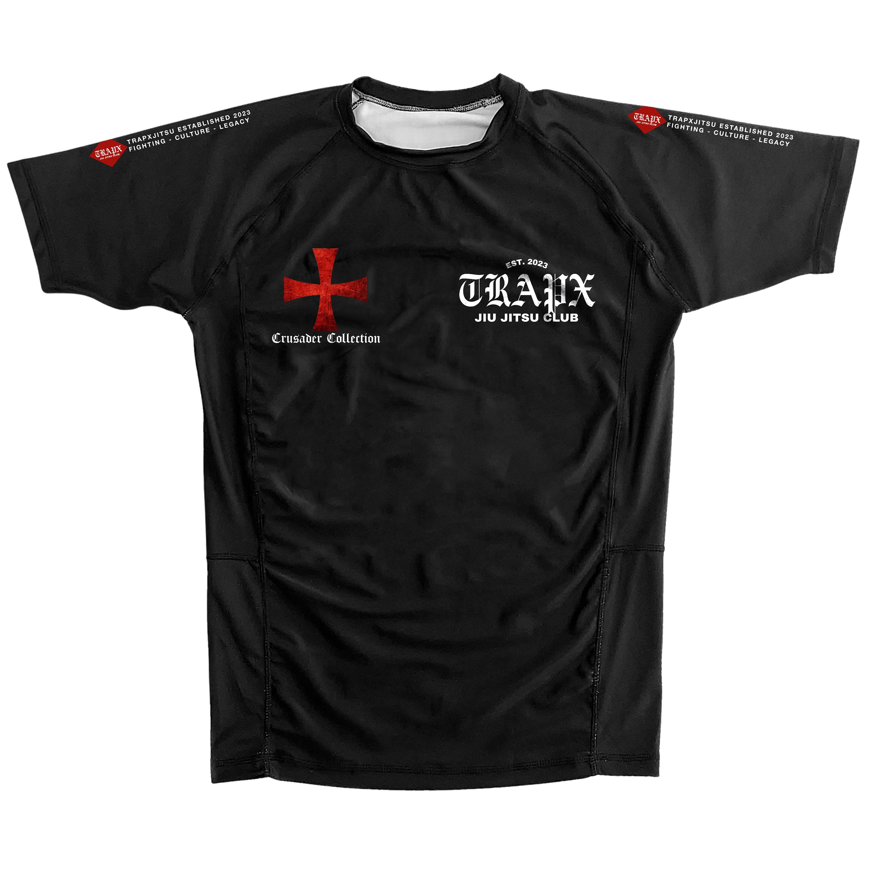 CRUSADER CROSS SHORT SLEEVE RASHGUARD - BLACK – TrapxJitsu
