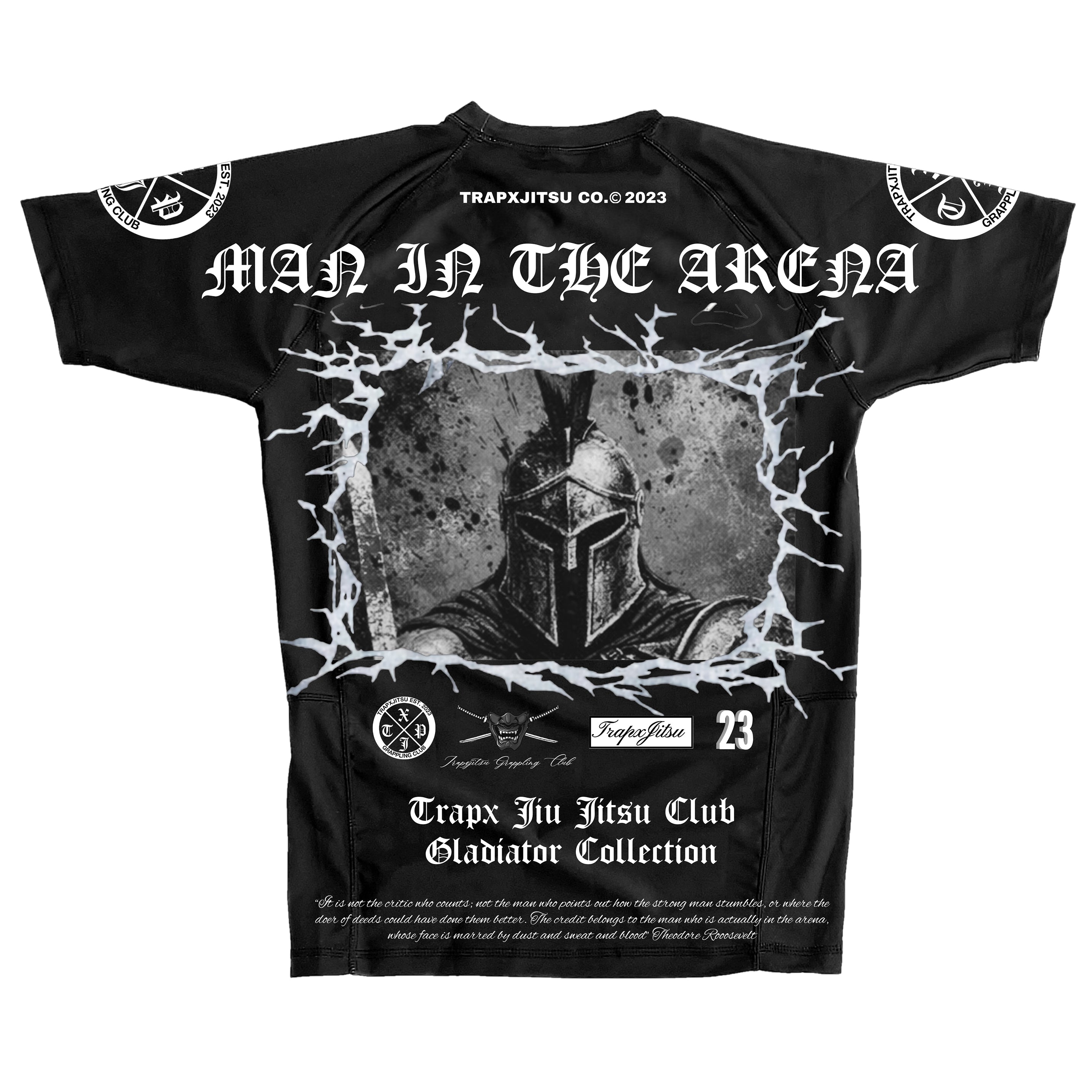 MAN IN THE ARENA SHORT SLEEVE RASHGUARD - BLACK – TrapxJitsu