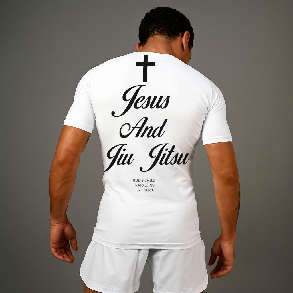 JIU JITSU & JESUS SHORT SLEEVE RASHGUARD - WHITE