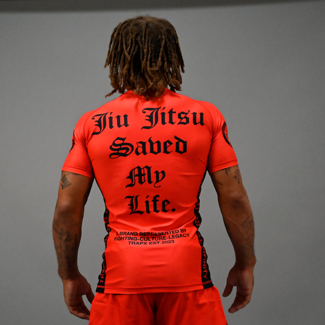 JIU JITSU SAVED MY LIFE SHORT SLEEVE RASHGUARD - RED