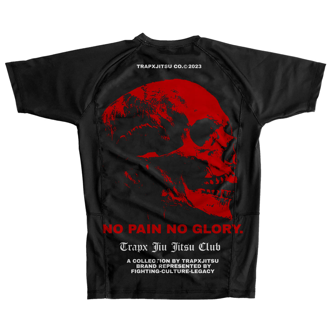RED SKULL SHORT SLEEVE RASHGUARD - BLACK